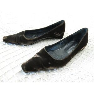 LK Bennett London Brown Velvet Flats Square Toe 7.5 37.5 Holiday Slip Ons Ballet